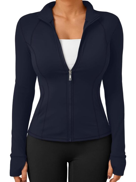 Tops - 〽️Women Deep Blue Zip Up Hoodie Gym Slim Fit Lightweight Workout Athletic Jacket